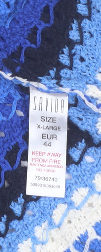 Savida Women Blue Crochet Striped Cropped Blouse Size 16