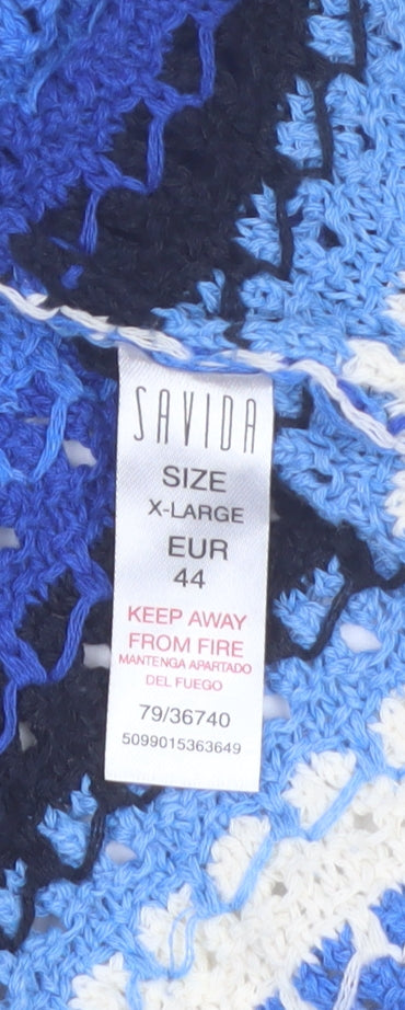Savida Women Blue Crochet Striped Cropped Blouse Size 16