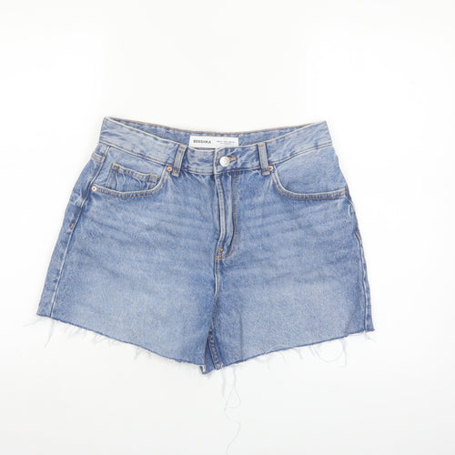 Bershka Women's Blue Denim Cut-Off Shorts Size 10 High Rise