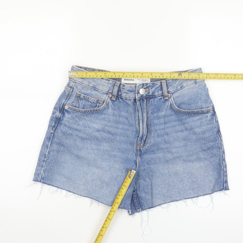 Bershka Women's Blue Denim Cut-Off Shorts Size 10 High Rise