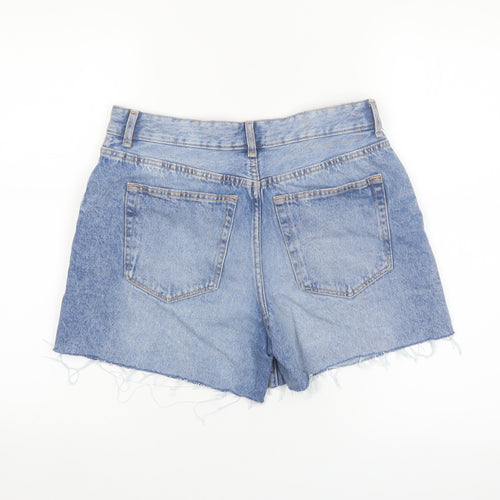 Bershka Women's Blue Denim Cut-Off Shorts Size 10 High Rise
