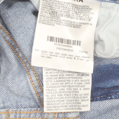 Bershka Women's Blue Denim Cut-Off Shorts Size 10 High Rise