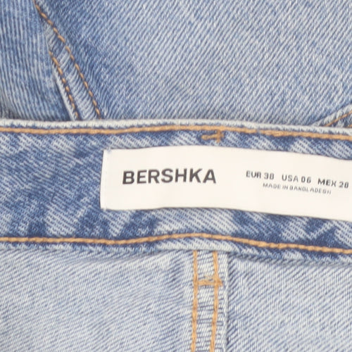 Bershka Women's Blue Denim Cut-Off Shorts Size 10 High Rise
