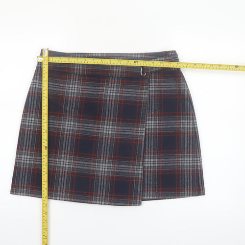 Marks and Spencer Women’s Grey Plaid Wrap Short Skirt Size 14
