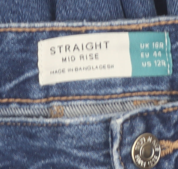 Next Women's Blue Mid Rise Straight Jeans Size 16 Regular