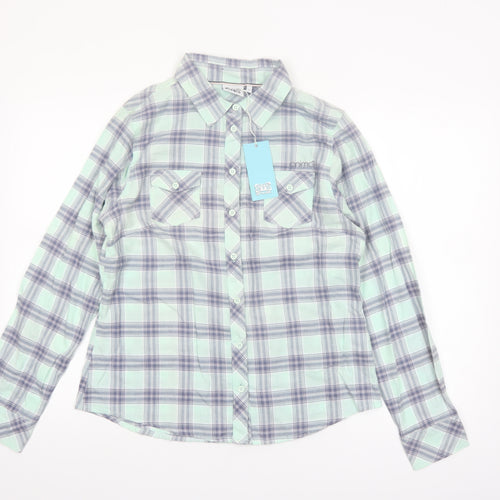 Animal Womens Blue Checked Cotton Button-Up Shirt Size 12