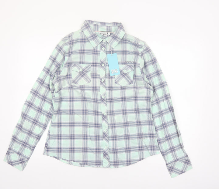 Animal Womens Blue Checked Cotton Button-Up Shirt Size 12