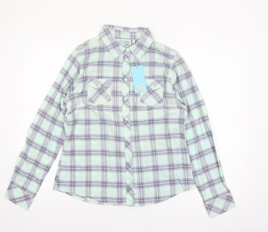 Animal Womens Blue Checked Cotton Button-Up Shirt Size 12