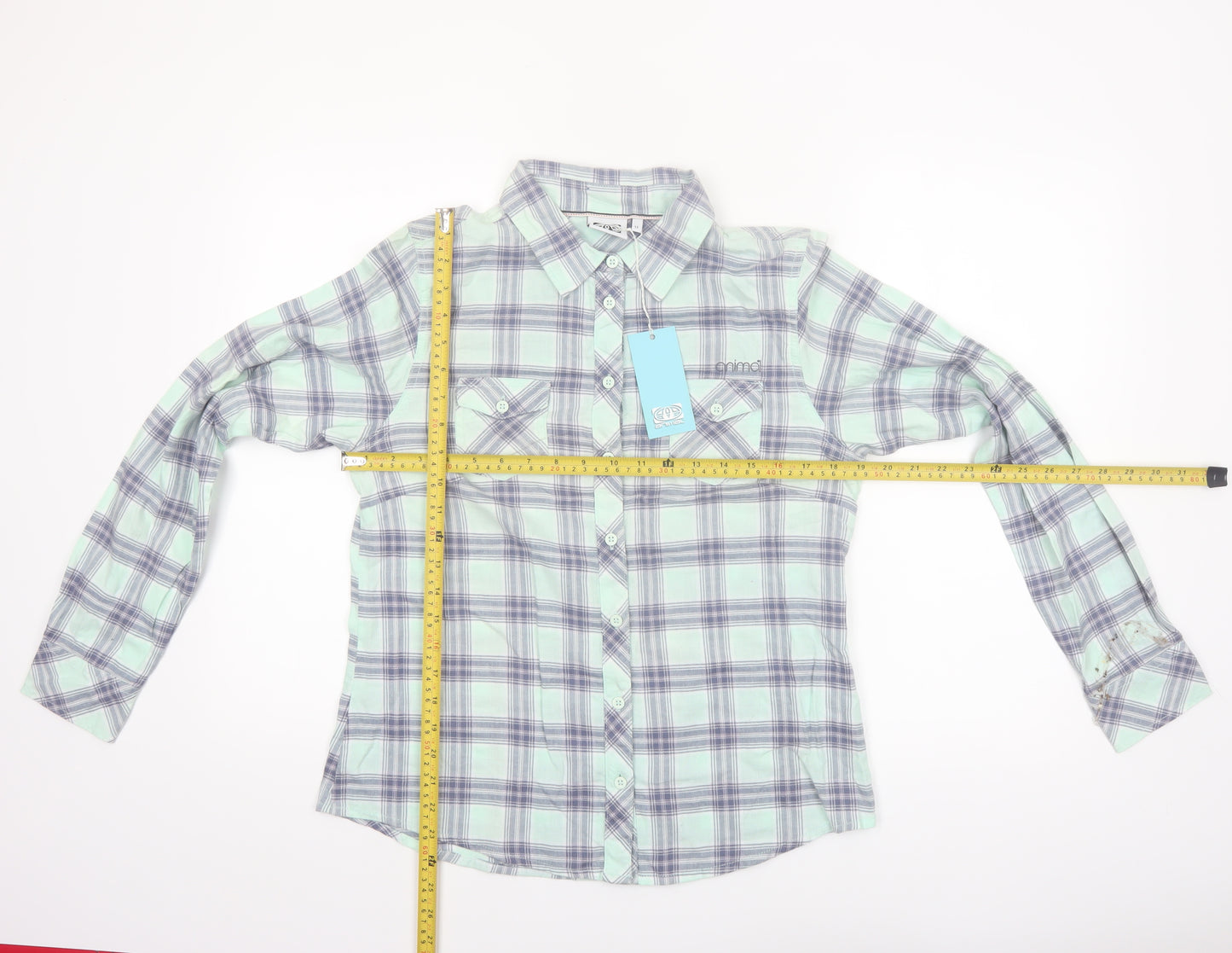 Animal Womens Blue Checked Cotton Button-Up Shirt Size 12
