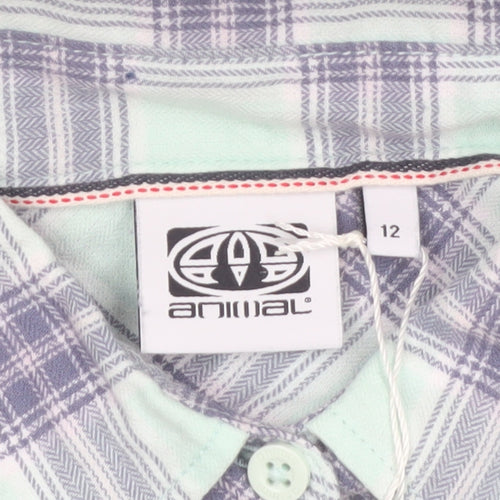 Animal Womens Blue Checked Cotton Button-Up Shirt Size 12
