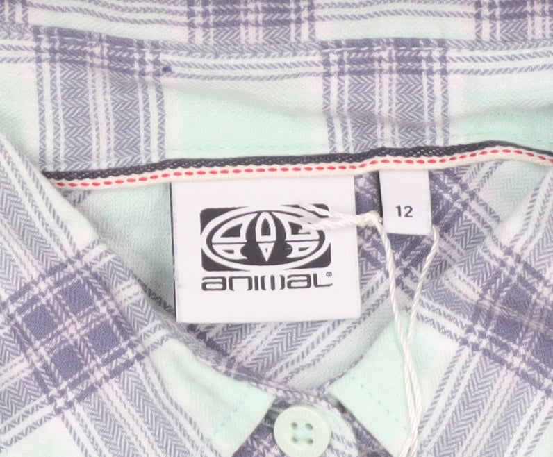 Animal Womens Blue Checked Cotton Button-Up Shirt Size 12