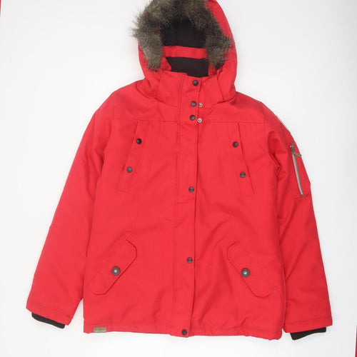 Killtec Women's Red Hooded Parka Jacket Size 14 Waterproof Windproof