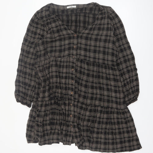 Hailys Womens Black Checked Shirt Dress XL Casual Viscose
