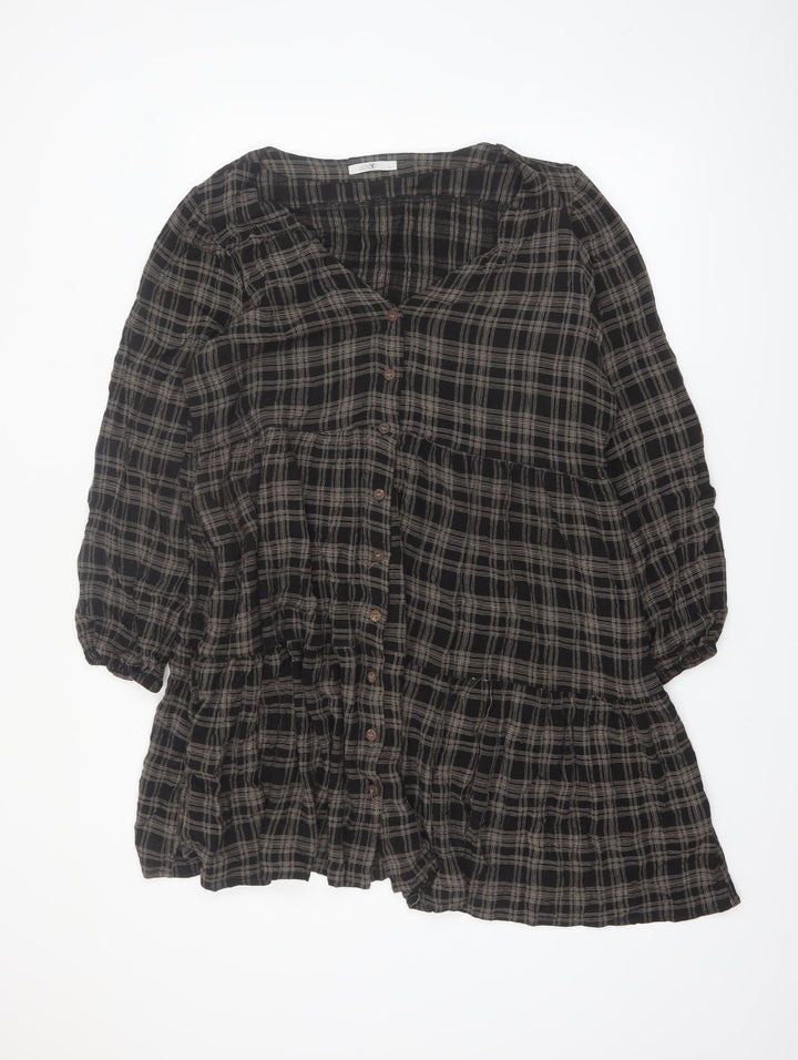 Hailys Womens Black Checked Shirt Dress XL Casual Viscose