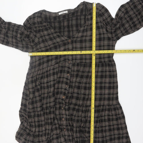 Hailys Womens Black Checked Shirt Dress XL Casual Viscose