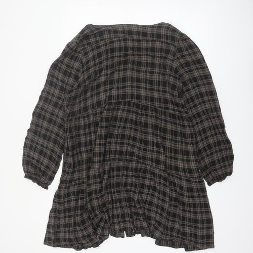 Hailys Womens Black Checked Shirt Dress XL Casual Viscose