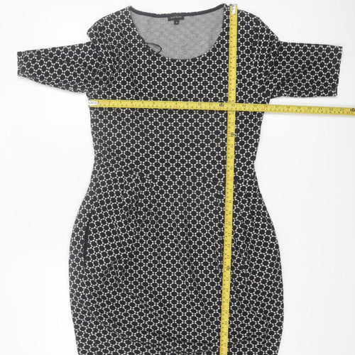 River Island Women’s Black Geometric Bodycon Dress Size 14