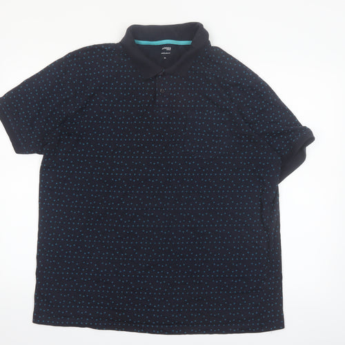 Dunnes Stores Men's Black Geometric Cotton Polo Shirt XL Regular Fit