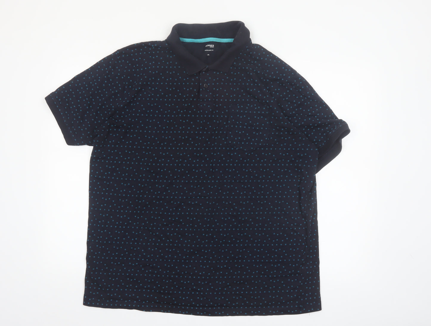 Dunnes Stores Men's Black Geometric Cotton Polo Shirt XL Regular Fit