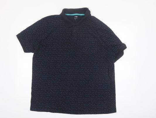 Dunnes Stores Men's Black Geometric Cotton Polo Shirt XL Regular Fit