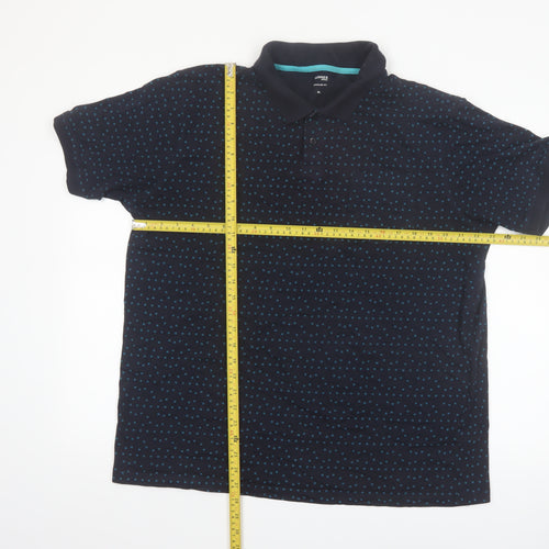 Dunnes Stores Men's Black Geometric Cotton Polo Shirt XL Regular Fit
