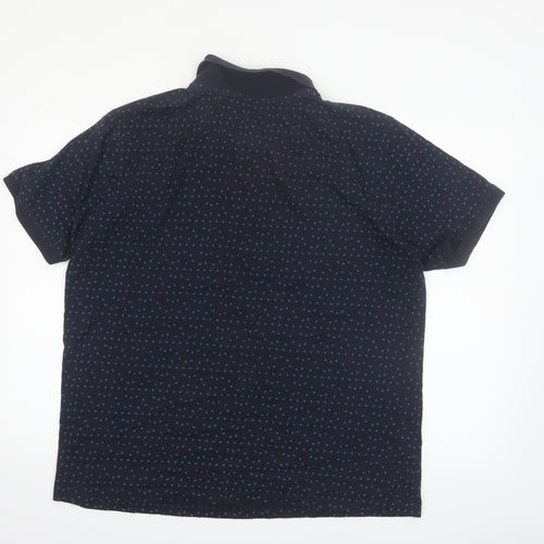 Dunnes Stores Men's Black Geometric Cotton Polo Shirt XL Regular Fit