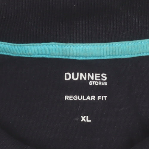 Dunnes Stores Men's Black Geometric Cotton Polo Shirt XL Regular Fit