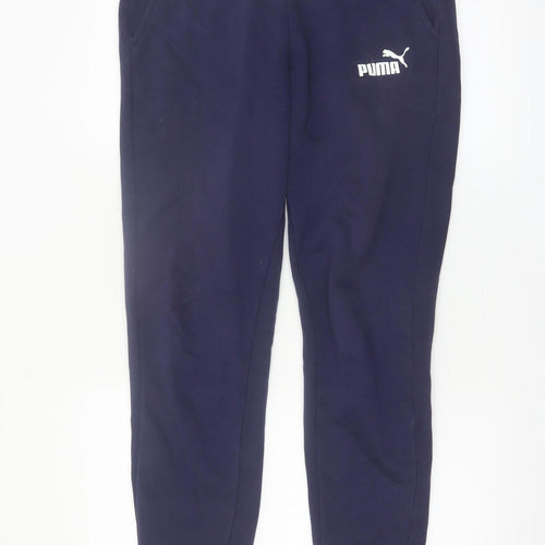 Puma Men's Blue Jogger Trousers Size M Elastic Waist Fleece