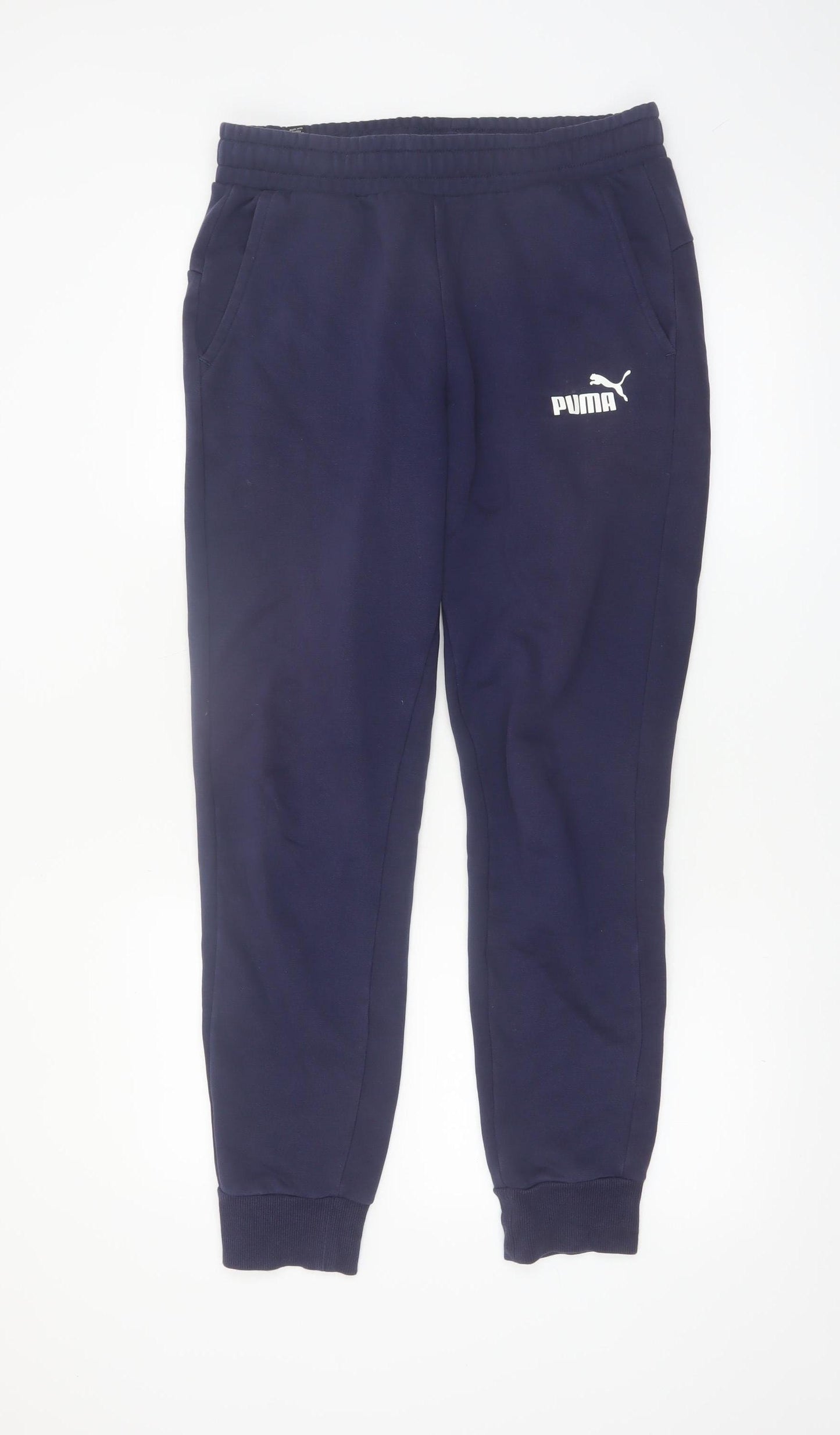Puma Men's Blue Jogger Trousers Size M Elastic Waist Fleece