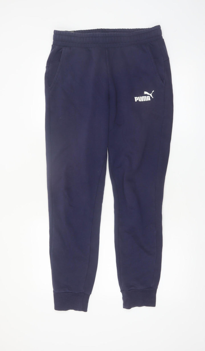 Puma Men's Blue Jogger Trousers Size M Elastic Waist Fleece