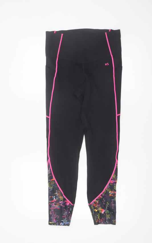 Helen Steele Black Pink Trim Women’s Ankle Gym Leggings M