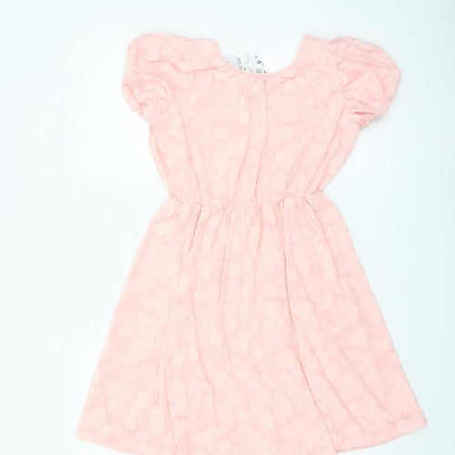 ZARA Girls Pink Bow Puff Sleeve Knee Length Dress Size 11-12 Years