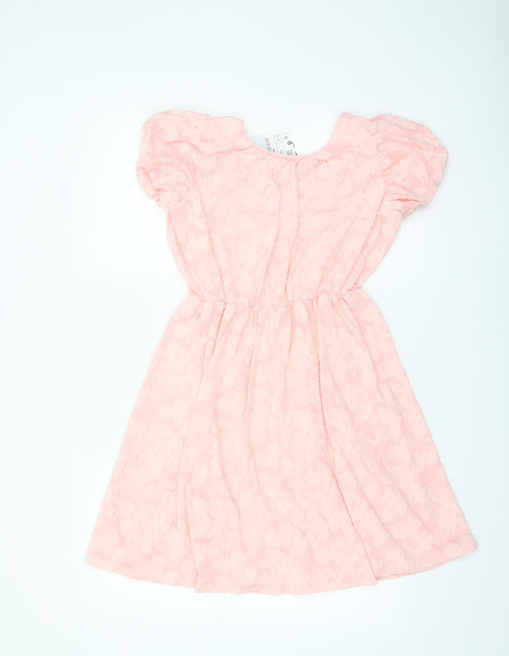 ZARA Girls Pink Bow Puff Sleeve Knee Length Dress Size 11-12 Years
