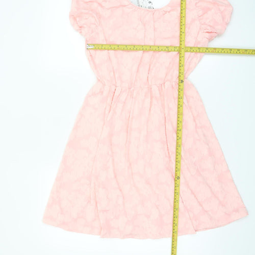 ZARA Girls Pink Bow Puff Sleeve Knee Length Dress Size 11-12 Years