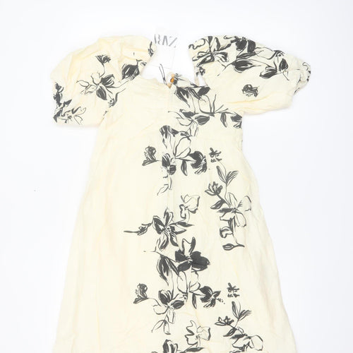 ZARA Girls Ivory Floral Linen Blend Puff Sleeve A-Line Dress 11-12 Years