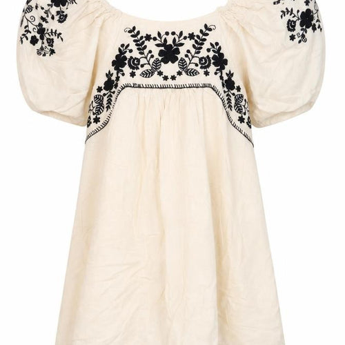 Mango Girls Ivory Embroidered Boho Cotton Linen Knee Length Dress 13-14 Years