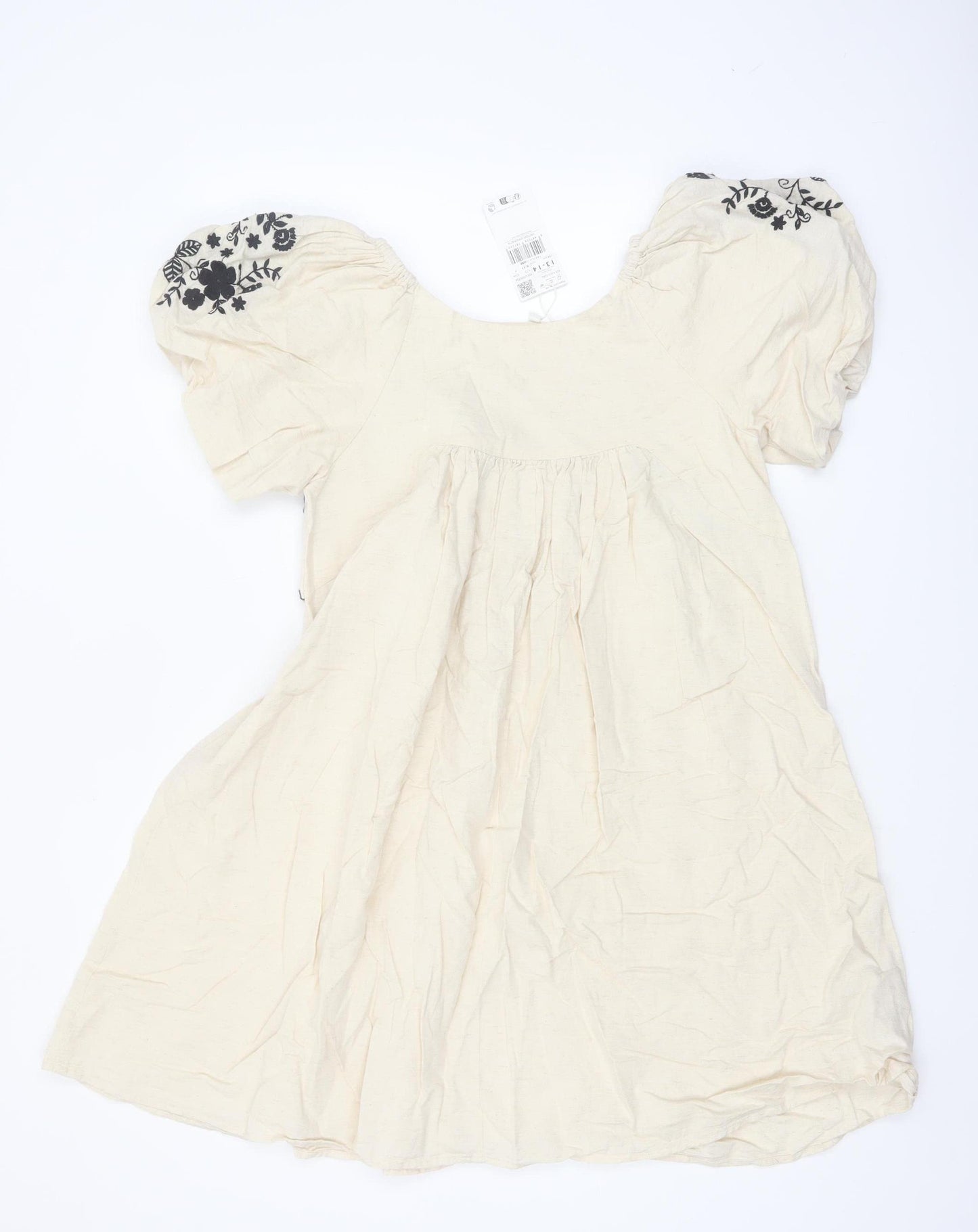 Mango Girls Ivory Embroidered Boho Cotton Linen Knee Length Dress 13-14 Years