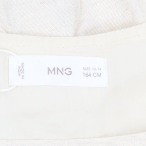 Mango Girls Ivory Embroidered Boho Cotton Linen Knee Length Dress 13-14 Years
