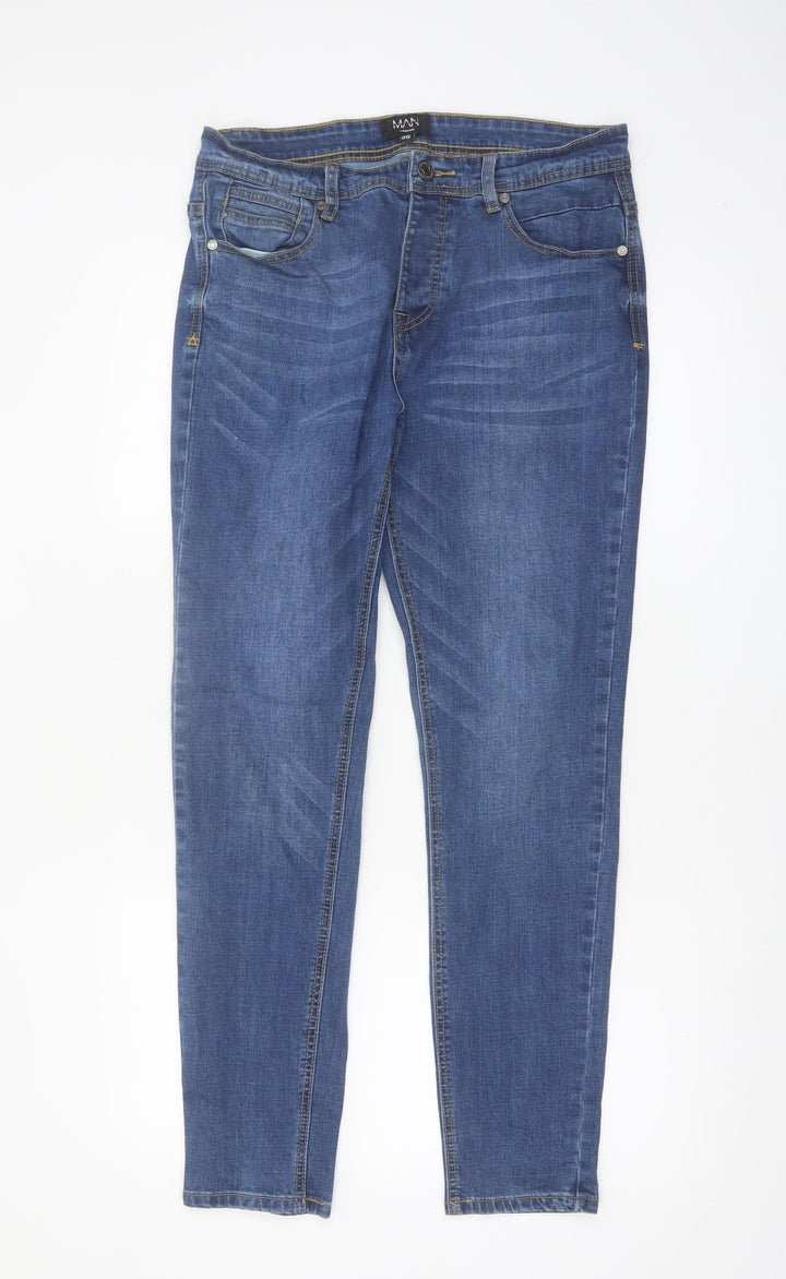 boohooMAN Men's Blue Slim Fit Denim Jeans Size 36 Mid Rise Skinny Style