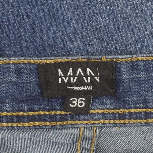 boohooMAN Men's Blue Slim Fit Denim Jeans Size 36 Mid Rise Skinny Style