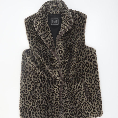 Damo Donna Women's Brown Leopard Faux Fur Waistcoat Size 10