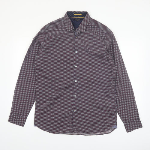 Ted Baker Men’s Blue Geometric Long Sleeve Cotton Shirt Size L