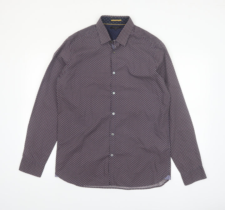 Ted Baker Men’s Blue Geometric Long Sleeve Cotton Shirt Size L