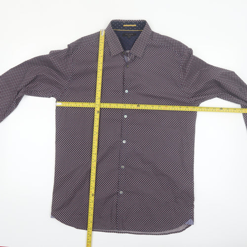 Ted Baker Men’s Blue Geometric Long Sleeve Cotton Shirt Size L