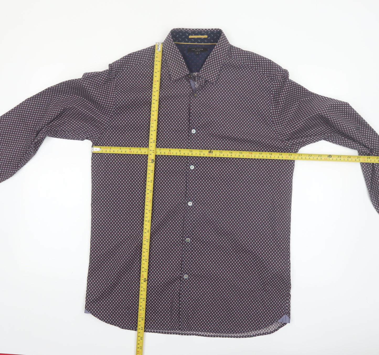 Ted Baker Men’s Blue Geometric Long Sleeve Cotton Shirt Size L