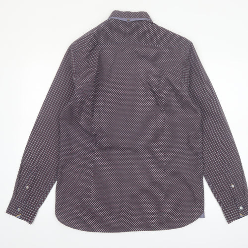 Ted Baker Men’s Blue Geometric Long Sleeve Cotton Shirt Size L