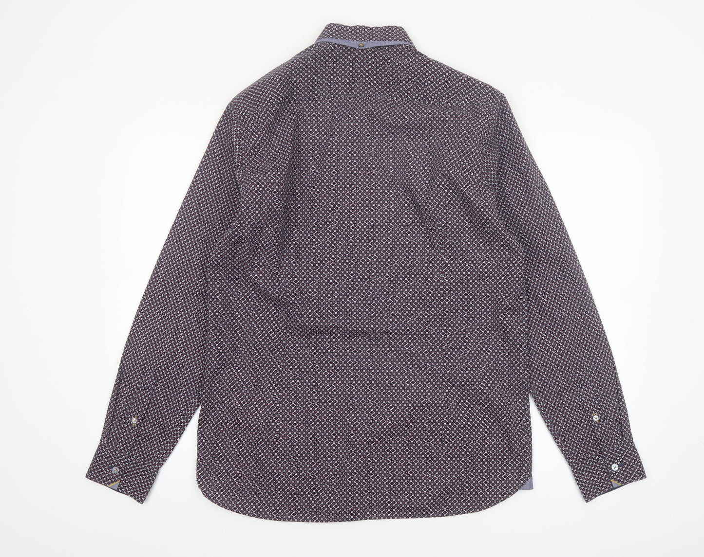 Ted Baker Men’s Blue Geometric Long Sleeve Cotton Shirt Size L