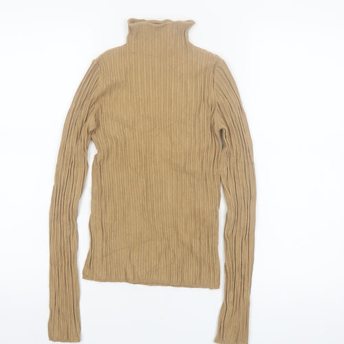 Bershka Women’s Beige Roll Neck Ribbed Knit Jumper Size 8