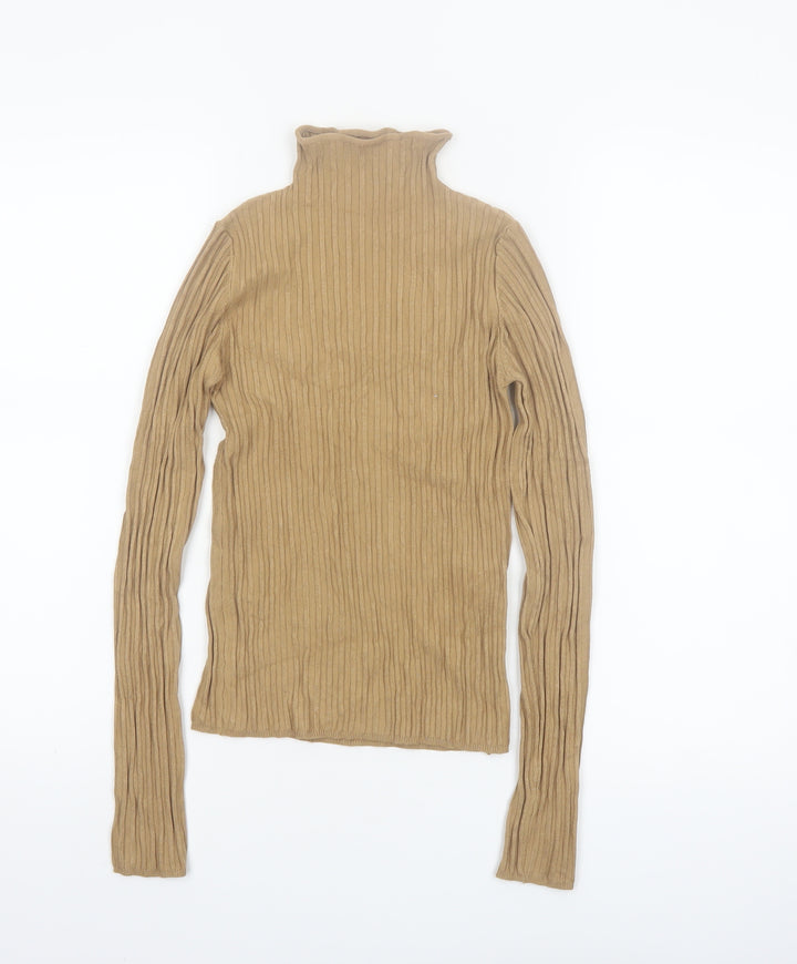 Bershka Women’s Beige Roll Neck Ribbed Knit Jumper Size 8