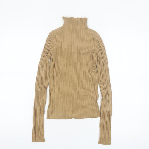 Bershka Women’s Beige Roll Neck Ribbed Knit Jumper Size 8